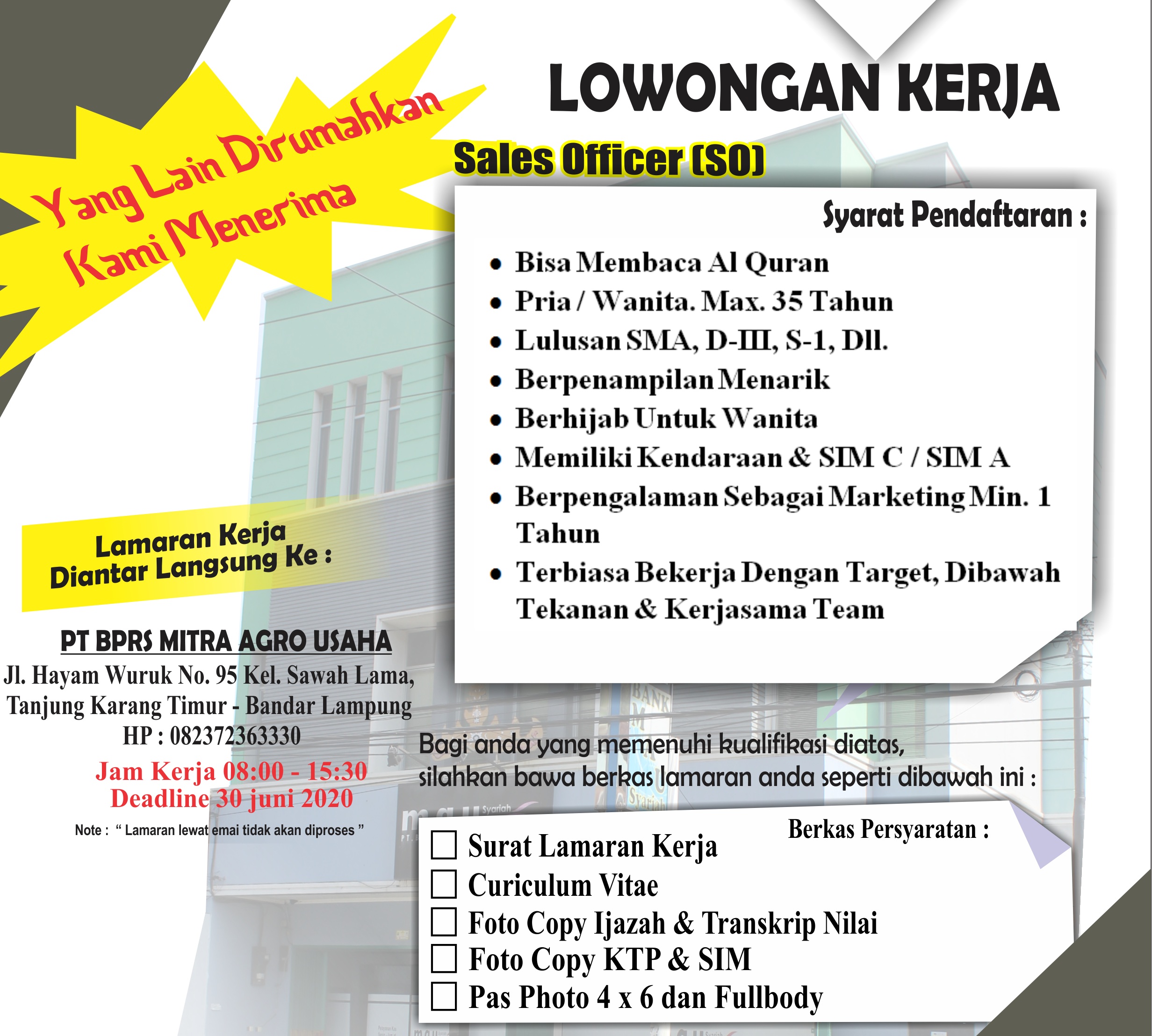 LOWONGAN KERJA SALES OFFICER (SO)